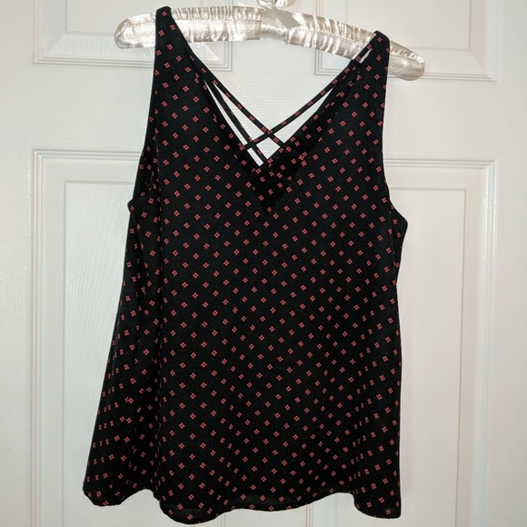 Express Shell Tank Red Print on Black Size S - Picture 2 of 7